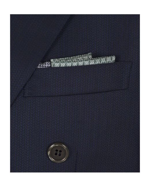 Brioni Gray Aqua And Micro Motif Silk Pocket Square for men