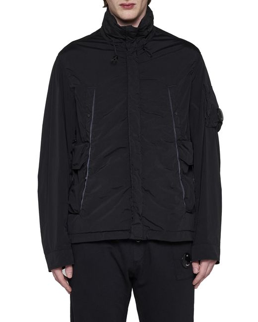C P Company Black Lens-Detail Funnel Neck Jacket for men