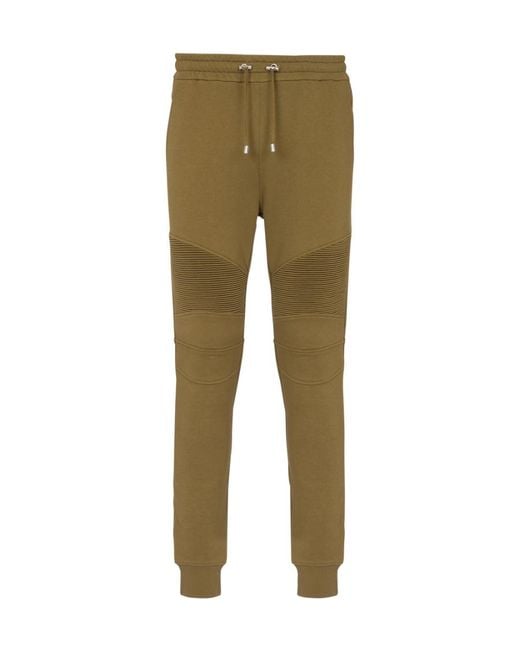 Balmain Green Logo Printed Cotton Jogging Bottoms for men
