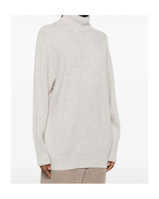 Brunello Cucinelli White Roll-Neck Cashmere Sweater