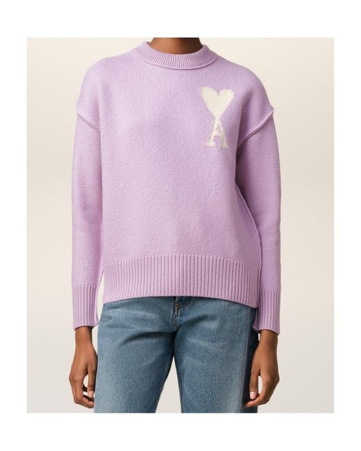 AMI Purple Ami De Coeur Crewneck Knitted Jumper for men