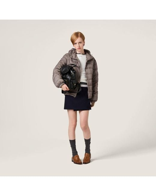 Miu Miu Brown Down Technical Pongé Puffer Jacket