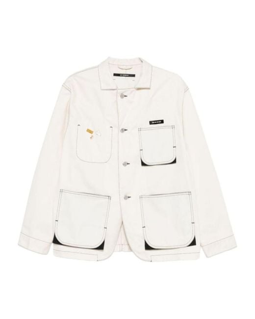 Song For The Mute White Contrast-Stitch Pocket Jacket for men