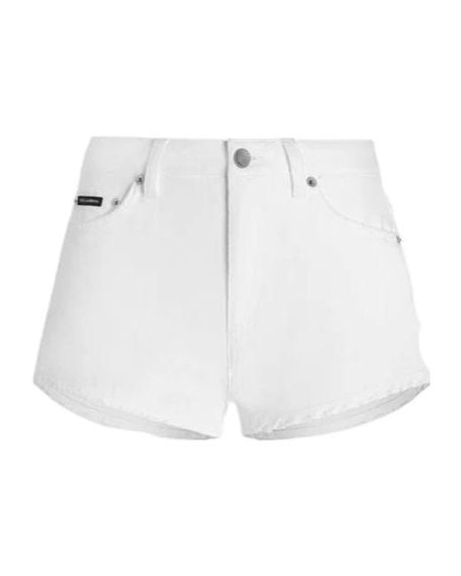 Dolce & Gabbana White Logo Plaque Denim Shorts
