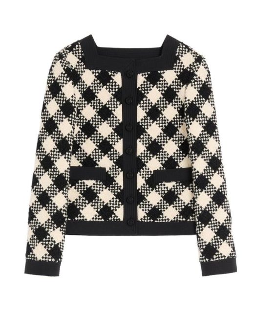 Valentino Black Damier Button-Up Tweed Jacket