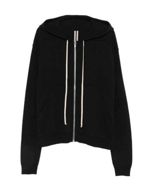 Rick Owens Black Zip-Up Drawstring Hoodie for men
