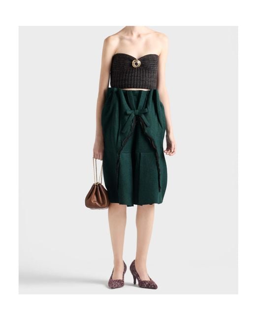 Prada Green Shetland Wool Midi Skirt