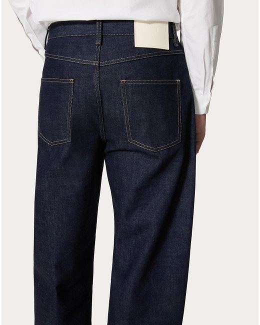 Valentino Blue Logo Patch Cropped-Leg Jeans for men