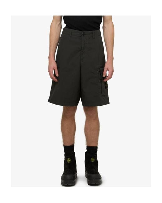 Stone Island Black Cargo Shorts for men