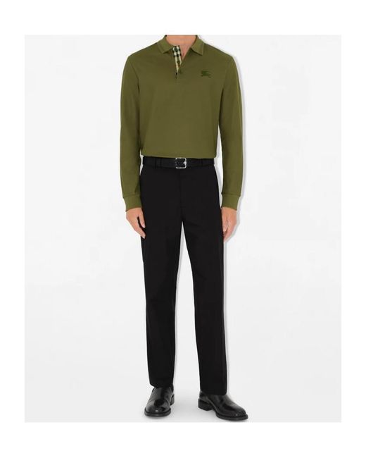 Burberry Green Long-Sleeve Cotton Polo Shirt for men