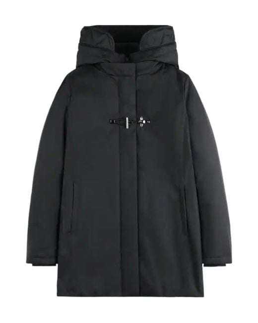 Fay Black Technical Gabardine Toggle Coat