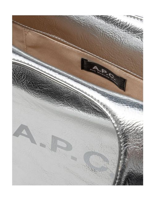 A.P.C. Gray Logo Printed Metallic Effect Tote Bag