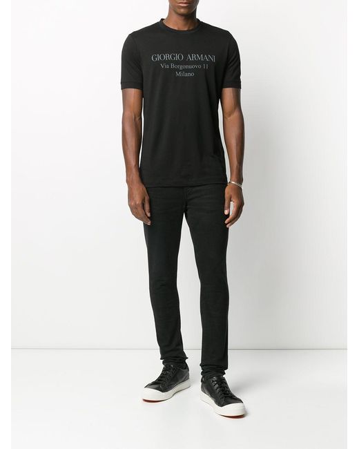 Giorgio Armani Black Logo Printed Crewneck T-Shirt for men