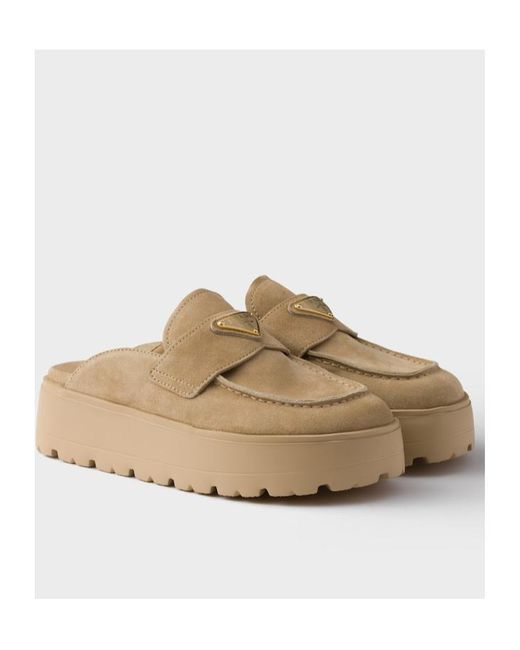 Prada Brown Suede Flatform Mules