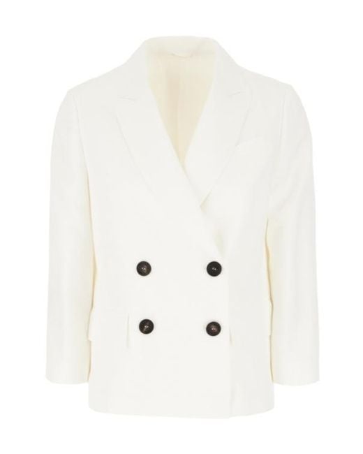 Brunello Cucinelli White Double Breasted Blazer