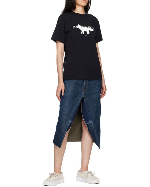 Maison Kitsuné Black Profile Logo-Print T-Shirt for men