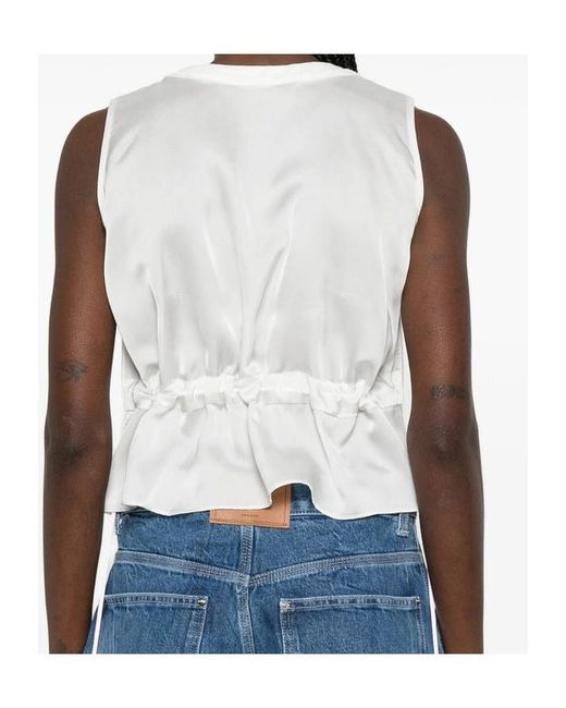 Sacai White Buttoned Chiffon-Back Jacket