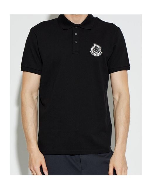 Moncler Black Logo-Patch Polo Shirt for men