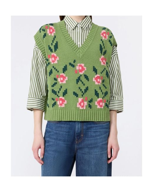 Weekend by Maxmara Green Knitted Floral Sweater Vest