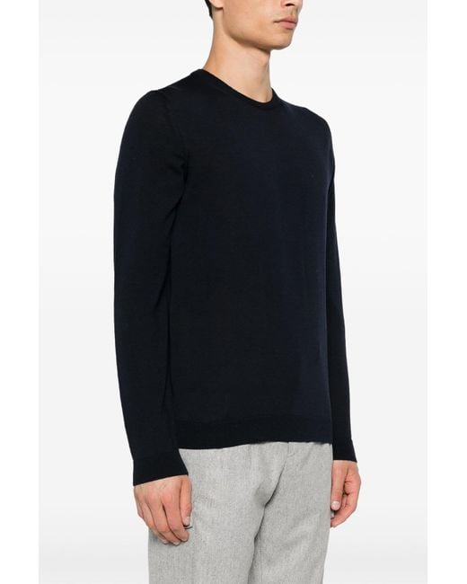 Roberto Collina Blue Ribbed Round-Neck Sweater for men