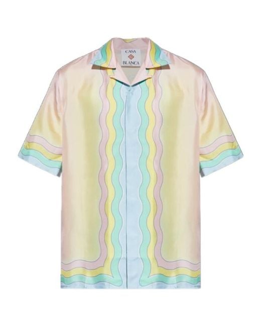 Casablanca White Flowers Long Sleeve Silk Twill Shirt for men