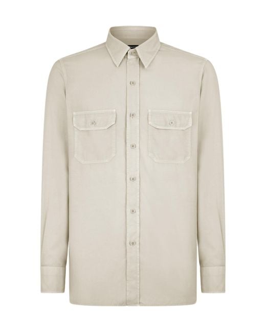 Tom Ford White Flap Pocket Long-Sleeved Shirt for men