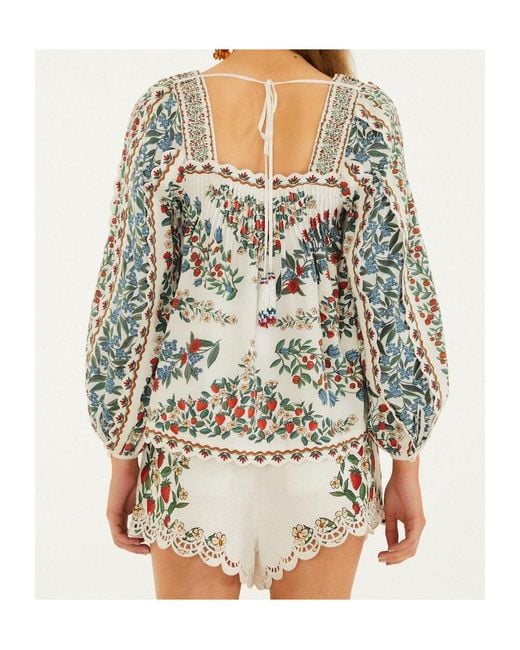 Farm Rio Multicolor Floral-Printed Long-Sleeved Top
