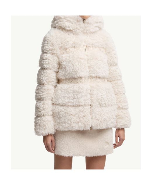 Moncler Natural Verie Teddy Hooded Short Down Jacket