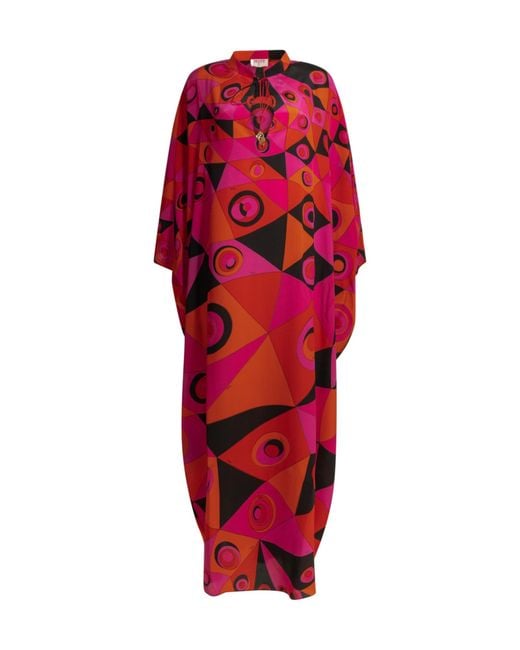 Emilio Pucci Red Pucci Geometric Printed Kaftan
