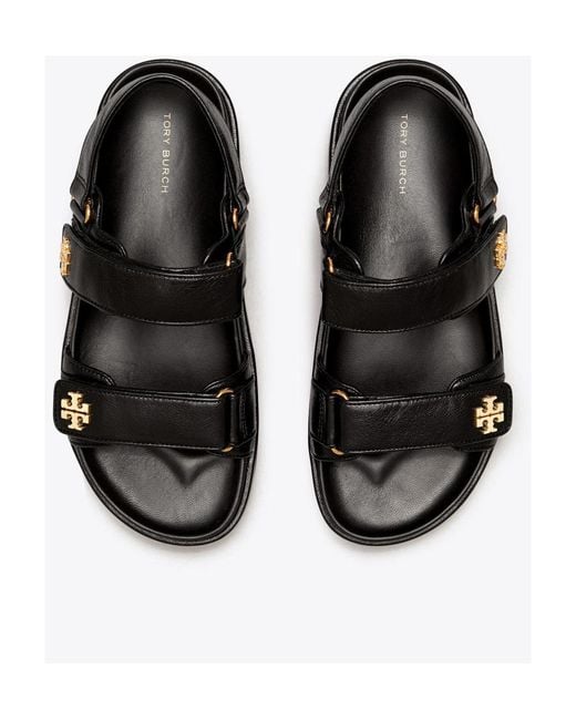 Tory Burch Black Motif Logo Plaque Double Strapped Sandals