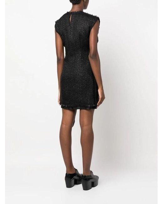 Lanvin Black Frayed Raffia-Tweed Minidress
