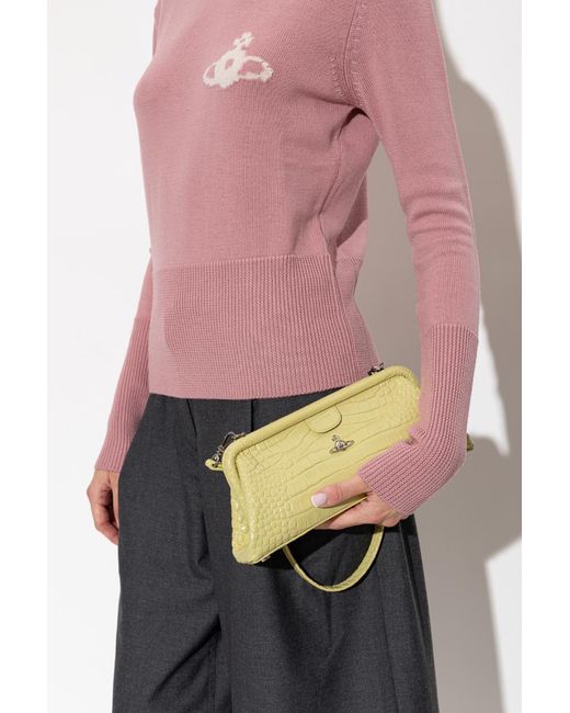 Vivienne Westwood Metallic Jane Frame Embossed Croc Shoulder Bag