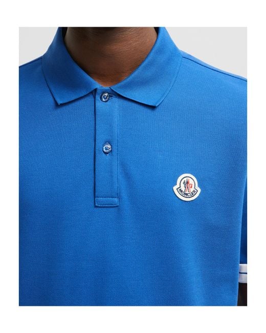 Moncler Blue Logo Cotton Piquet Polo Shirt for men