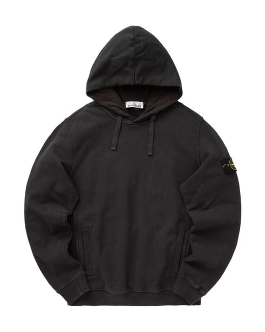 Stone Island Black Compass Patch Drawstring Hoodie for men
