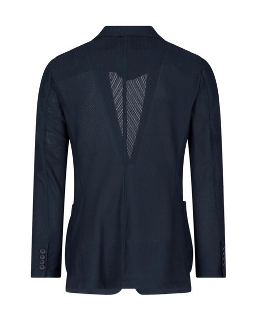 Giorgio Armani Blue Honeycomb-Knit Notch-Lapel Blazer for men
