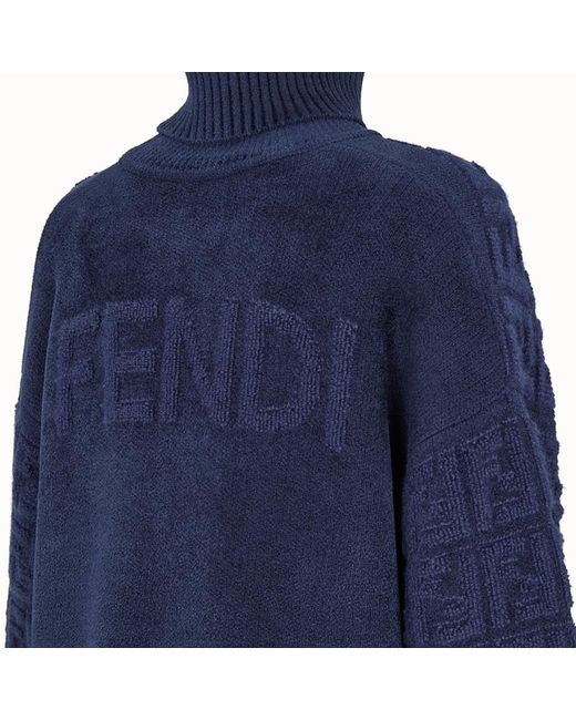 Fendi Blue Knitted Ff Motif Patterned Sweater