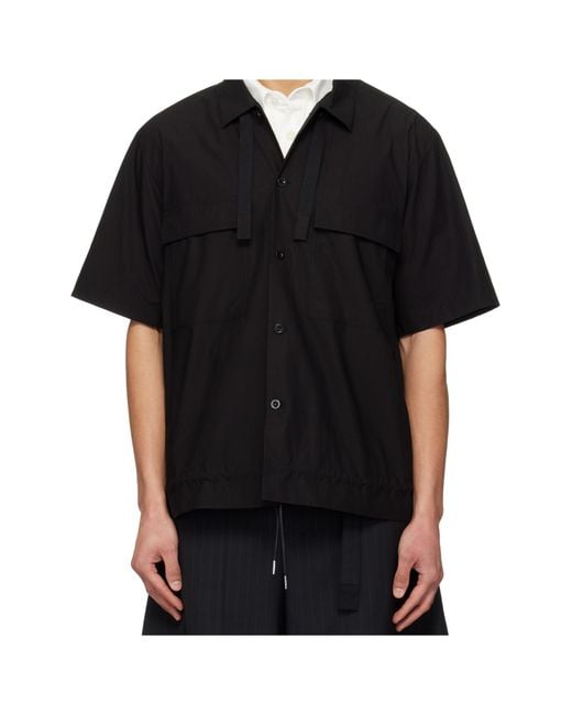 Sacai Black Short Sleeved Drawstring Shirt for men