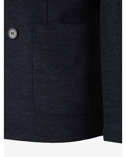 Harris Wharf London Blue Double-Breasted Wool Blazer for men