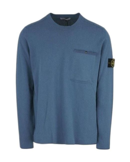 Stone Island Blue Long-Sleeved Sweater for men