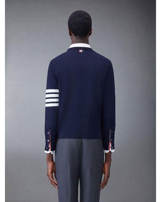 Thom Browne Blue 4-Bar Stripe Crewneck Jumper for men