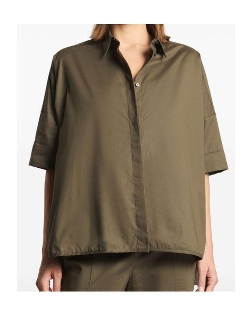 Fay Green Oversized Half-Sleeve Shirt Top