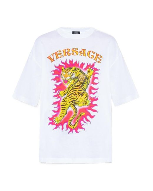 Versace White Roar-Print Cotton T-Shirt for men