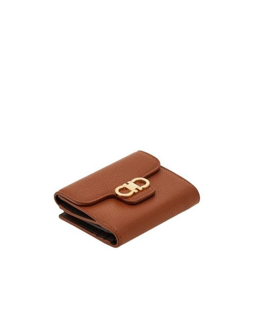 Ferragamo Brown Gancini Compact Wallet