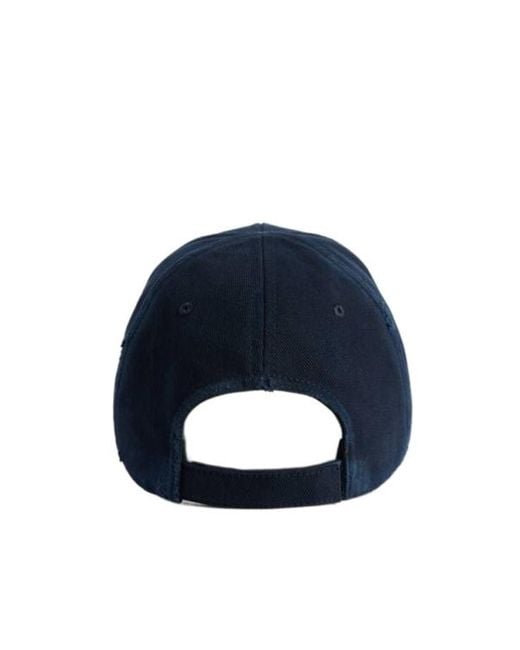 Balenciaga Blue Logo Embroidered Distressed Cap for men