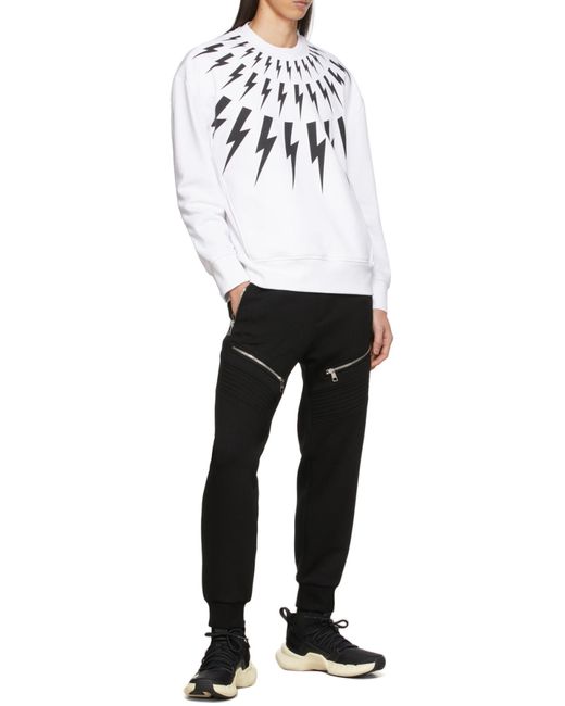 Neil Barrett White Graphic-Print Long-Sleeved Jumper for men