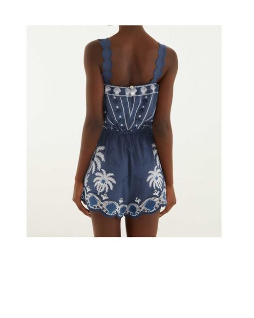 Farm Rio Blue Embroidered Jumpsuit