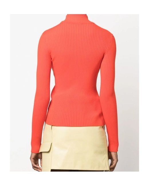 Courreges Red Logo-Patch Roll Neck Jumper