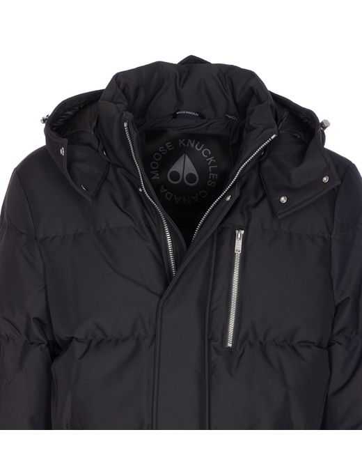 Moose Knuckles Blue Logo Plaque Hooded Puffer Jacket for men