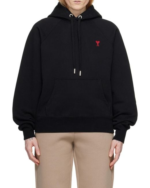 AMI Black Ami De Coeur Drawstring Hoodie for men