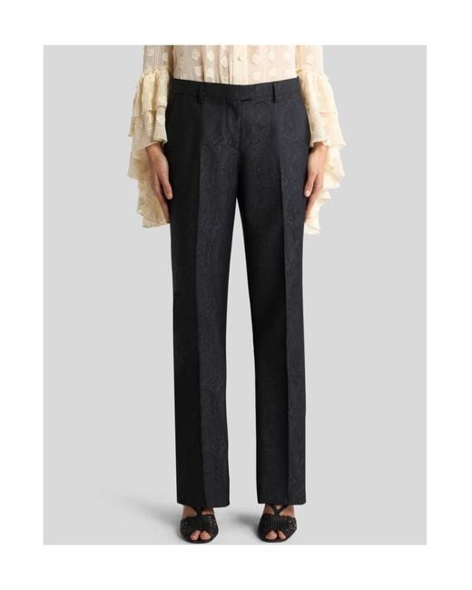 Etro Blue Wool Jacquard Trousers With Arnica Motif